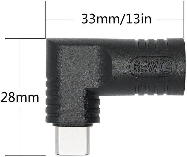 Alt view image 2 of 6 - 90 Degree Right Angle DC 5521 to USB C Adapter, PD 65W DC 5.5x2.1mm to Type C Male Plug Power Charging Connector Black for Laptop Phone