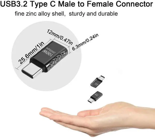 Alt view image 7 of 7 - 2 Pcs 20Gbps USB3.2 Type C Male to Female Adapter, 100W Zinc Alloy Pass-Through Connector, 8K Audio Video Support for Smartphone Tablet Steam Deck