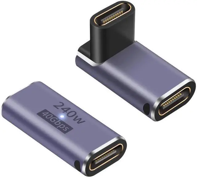 Main image of 2Pack 90 Degree USB C Female to Female Coupler Adapter, 240W 40Gbps Type C Angle Connector, 8K Video Transmission Compatible with Thunderbolt 4/3 MacBook Pro Smartphone
