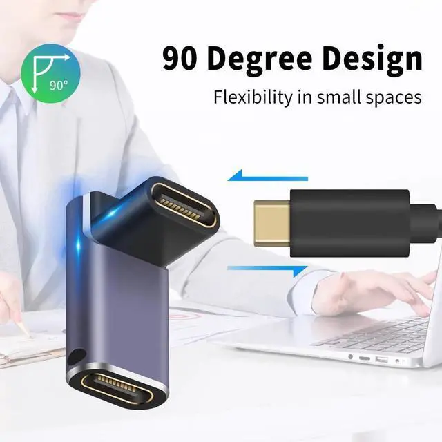 Alt view image 5 of 7 - 2Pack 90 Degree USB C Female to Female Coupler Adapter, 240W 40Gbps Type C Angle Connector, 8K Video Transmission Compatible with Thunderbolt 4/3 MacBook Pro Smartphone