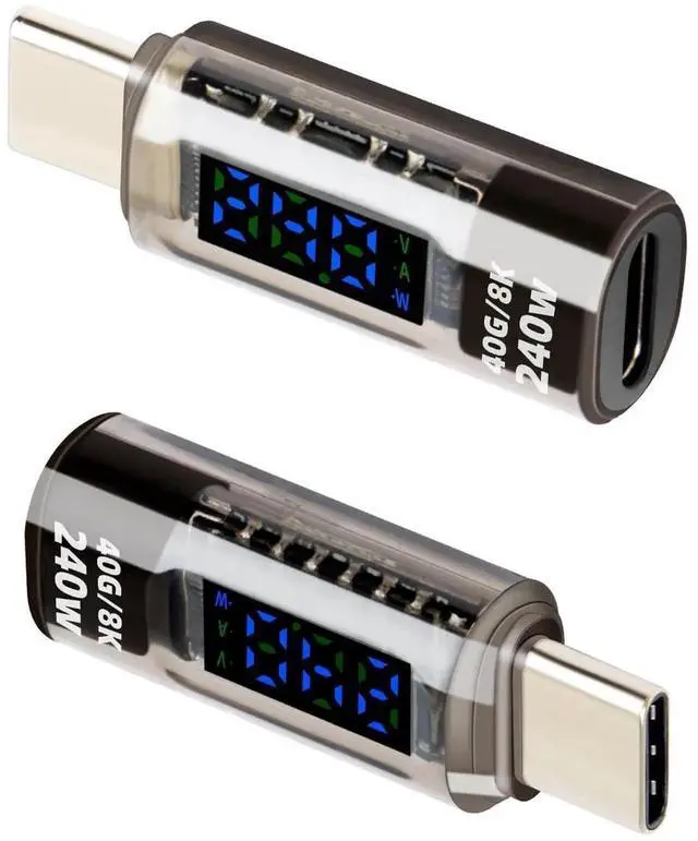 Main image of 2 Pack USB C Male to Female Adapter, 240W Type C Converter with LED Display, 40Gbps High Speed Data Transfer for Laptop Desktop Phone Tablet