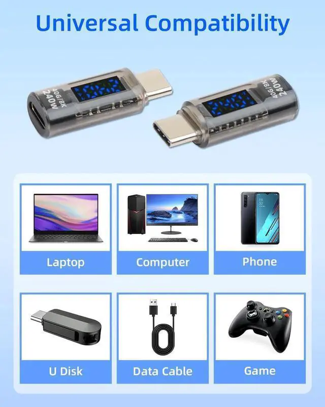Alt view image 7 of 7 - 2 Pack USB C Male to Female Adapter, 240W Type C Converter with LED Display, 40Gbps High Speed Data Transfer for Laptop Desktop Phone Tablet