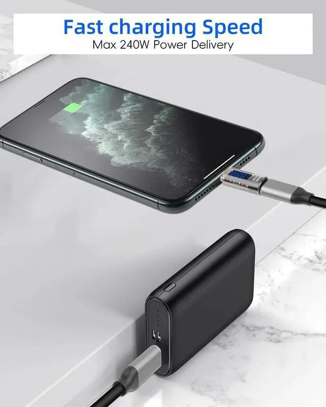 Alt view image 4 of 7 - 2 Pack USB C Male to Female Adapter, 240W Type C Converter with LED Display, 40Gbps High Speed Data Transfer for Laptop Desktop Phone Tablet