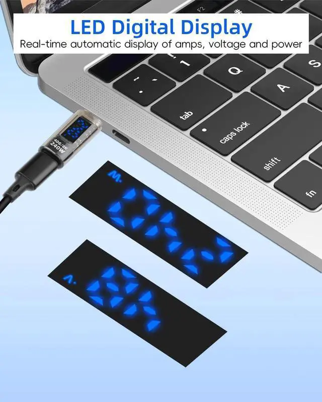 Alt view image 6 of 7 - 2 Pack USB C Male to Female Adapter, 240W Type C Converter with LED Display, 40Gbps High Speed Data Transfer for Laptop Desktop Phone Tablet