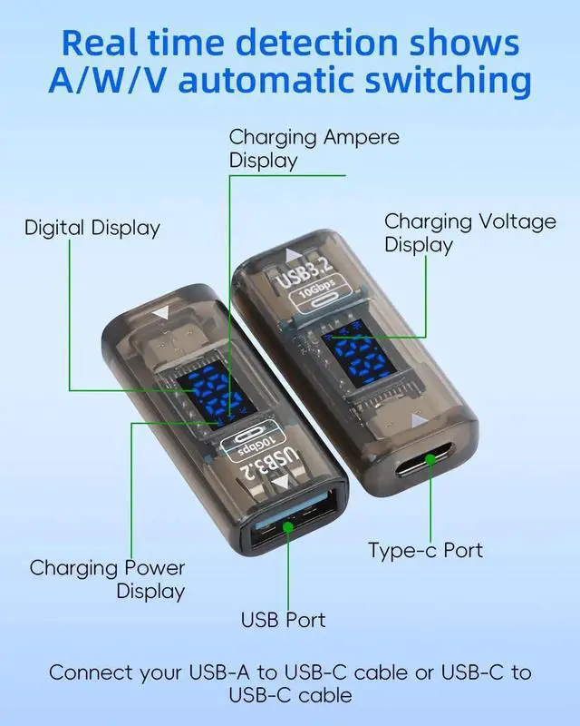 Alt view image 5 of 7 - 2 Pack USB A Female to USB C Female Adapter, Double-Sided Type-C to USB A Connector, 36W Fast Charging 10Gbps Data Transfer with LED Display for Laptop Desktop