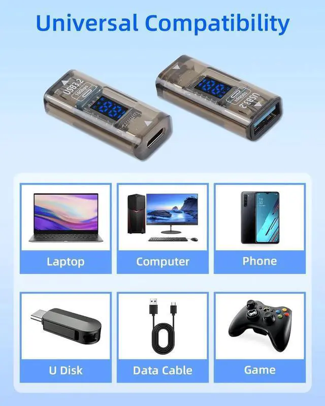 Alt view image 7 of 7 - 2 Pack USB A Female to USB C Female Adapter, Double-Sided Type-C to USB A Connector, 36W Fast Charging 10Gbps Data Transfer with LED Display for Laptop Desktop