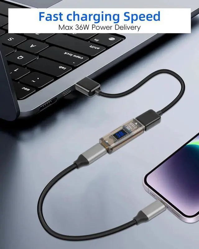 Alt view image 4 of 7 - 2 Pack USB A Female to USB C Female Adapter, Double-Sided Type-C to USB A Connector, 36W Fast Charging 10Gbps Data Transfer with LED Display for Laptop Desktop