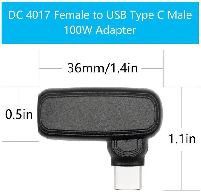 Alt view image 7 of 7 - 90 Degree DC 4017 to USB C Adapter, 100W DC 4.0x1.7mm Female to Type C Male Power Charging Connector with Built-in PD Intelligent Chip for Phone Laptop Type-C Devices