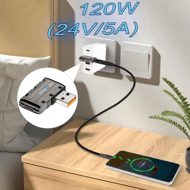 Alt view image 7 of 7 - Metal Mecha Style 10Gbps USB3.1 to USB C 90° Angle Adapter, 120W USB 3.1 A Male to Type C Female Right Angle Connector with LED Indicator & Hanging Hole, Side Bend C Port to Right for PC Laptop Wall C