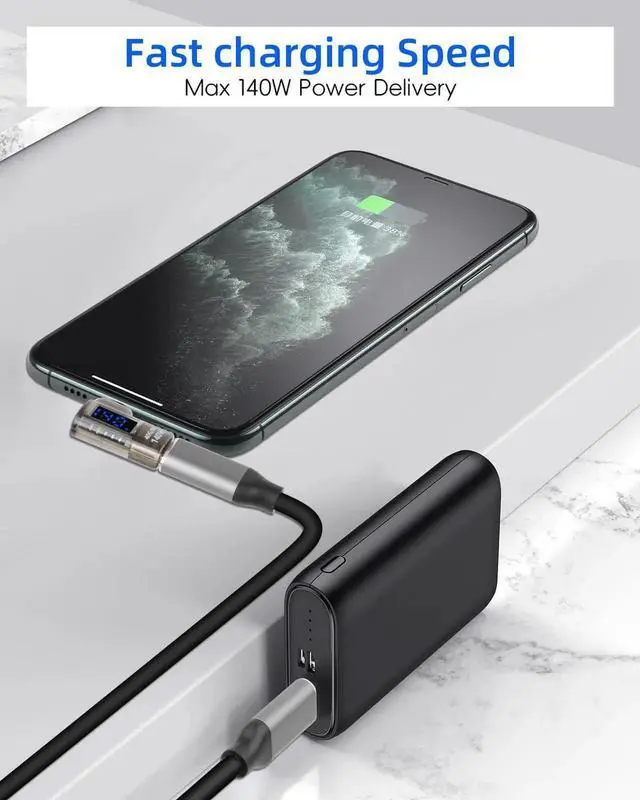 Alt view image 2 of 7 - 2 Pack 90 Degree 140W USB C Male to Female Adapter, 40Gbps Type C Converter with LED Display for Wattage Voltage Current, Fast Charging Data Connector for Laptop Desktop Phone