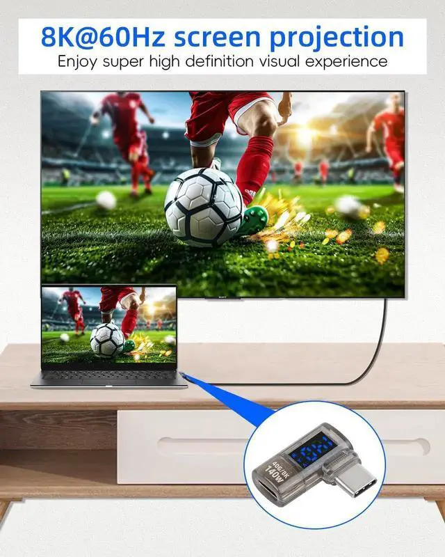 Alt view image 7 of 7 - 2 Pack 90 Degree 140W USB C Male to Female Adapter, 40Gbps Type C Converter with LED Display for Wattage Voltage Current, Fast Charging Data Connector for Laptop Desktop Phone