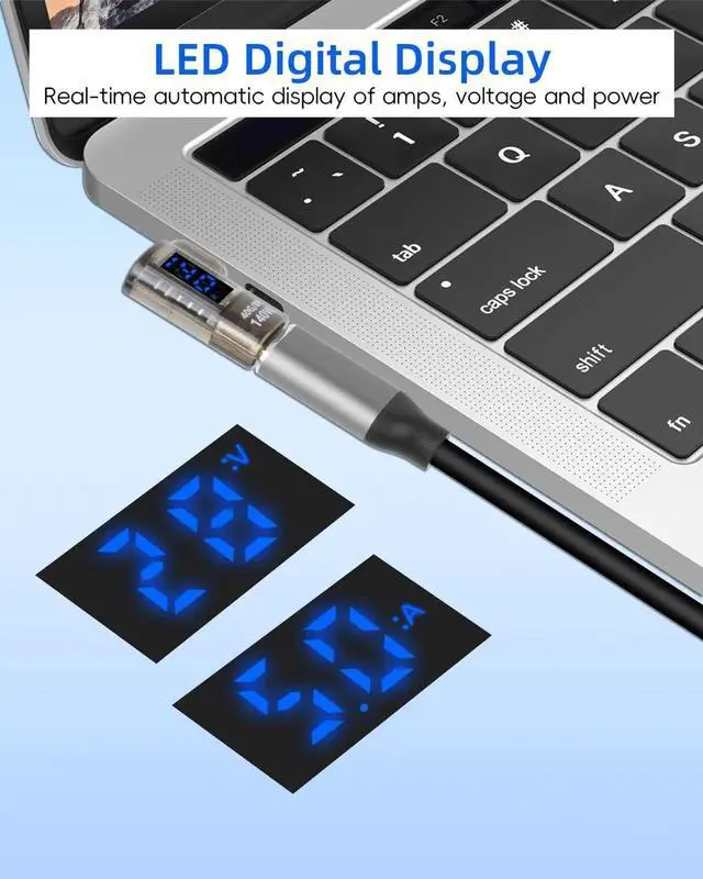 Alt view image 6 of 7 - 2 Pack 90 Degree 140W USB C Male to Female Adapter, 40Gbps Type C Converter with LED Display for Wattage Voltage Current, Fast Charging Data Connector for Laptop Desktop Phone