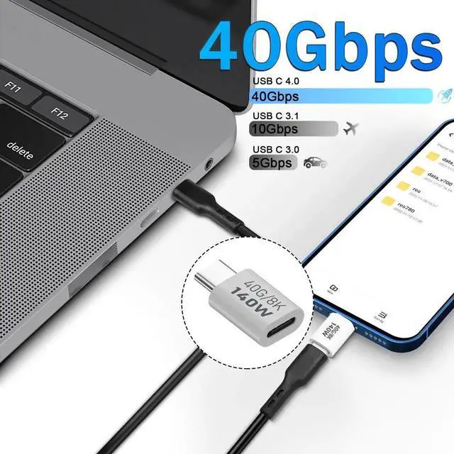 Alt view image 4 of 7 - 2Pcs 140W USB4 Type-C Male to Female Extender Adapter, 40Gbps PD 28V5A Fast Charging 8K@60Hz Video Connector, Aluminum Alloy Shell Compatible with Thunderbolt 3 iPhone 15 Steam Deck