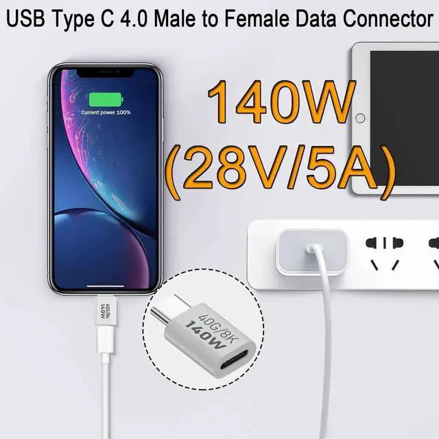 Alt view image 7 of 7 - 2Pcs 140W USB4 Type-C Male to Female Extender Adapter, 40Gbps PD 28V5A Fast Charging 8K@60Hz Video Connector, Aluminum Alloy Shell Compatible with Thunderbolt 3 iPhone 15 Steam Deck