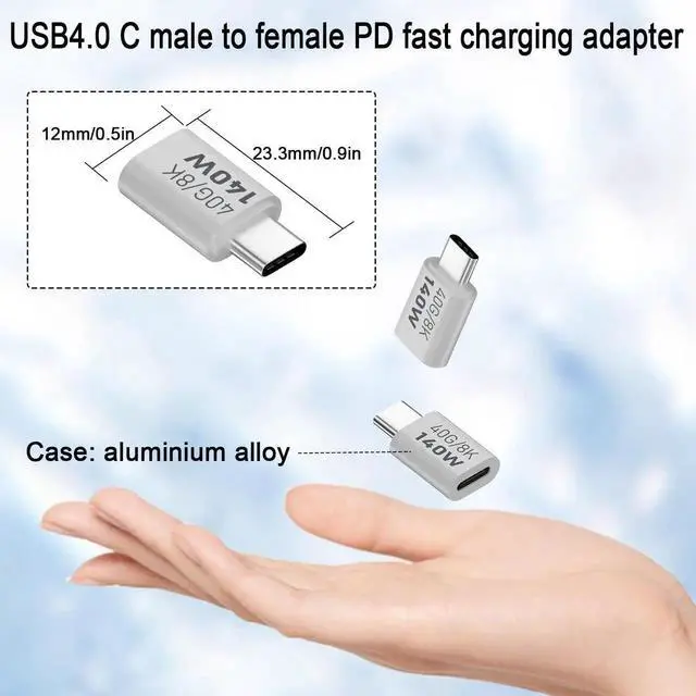 Alt view image 2 of 7 - 2Pcs 140W USB4 Type-C Male to Female Extender Adapter, 40Gbps PD 28V5A Fast Charging 8K@60Hz Video Connector, Aluminum Alloy Shell Compatible with Thunderbolt 3 iPhone 15 Steam Deck