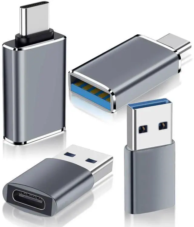 Main image of 4 Pack Grey USB to USB C Adapter, Type-C Female to USB A Male OTG Charger Connector Converter for iPhone 16/15, MacBook Pro, iPad, Surface Pro, Galaxy, Laptop, Computer, Switch