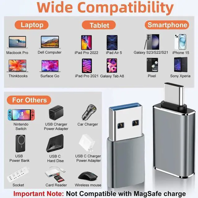 Alt view image 2 of 7 - 4 Pack Grey USB to USB C Adapter, Type-C Female to USB A Male OTG Charger Connector Converter for iPhone 16/15, MacBook Pro, iPad, Surface Pro, Galaxy, Laptop, Computer, Switch