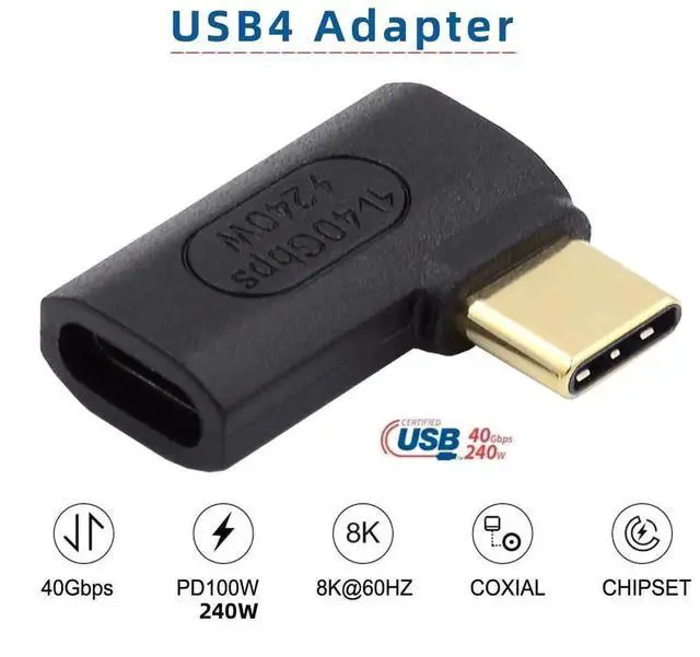 Alt view image 7 of 7 - USB4 240W Type C Male to Female Angle Adapter, 40Gbps 8K Video Left & Right Angled Power Extender for NS Phone Laptop