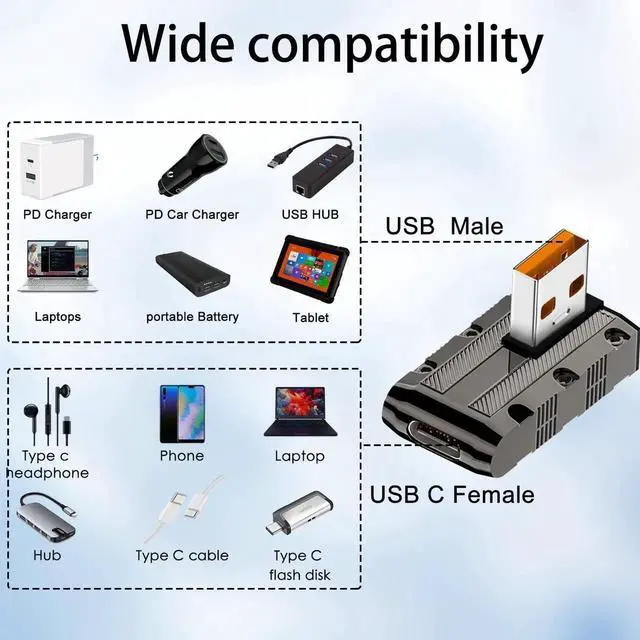 Alt view image 6 of 7 - Metal Mecha 120W USB3.1 to USB C 90° Vertical Bend Adapter, 10Gbps USB3.1 Male to Type C Female Right Angle Connector with LED Light for PC Laptop Wall Charger