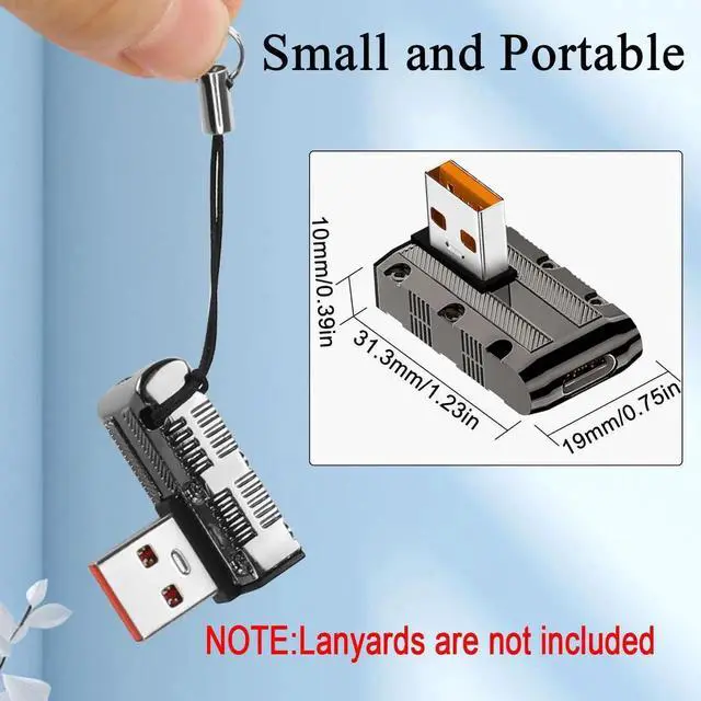 Alt view image 2 of 7 - Metal Mecha 120W USB3.1 to USB C 90° Vertical Bend Adapter, 10Gbps USB3.1 Male to Type C Female Right Angle Connector with LED Light for PC Laptop Wall Charger
