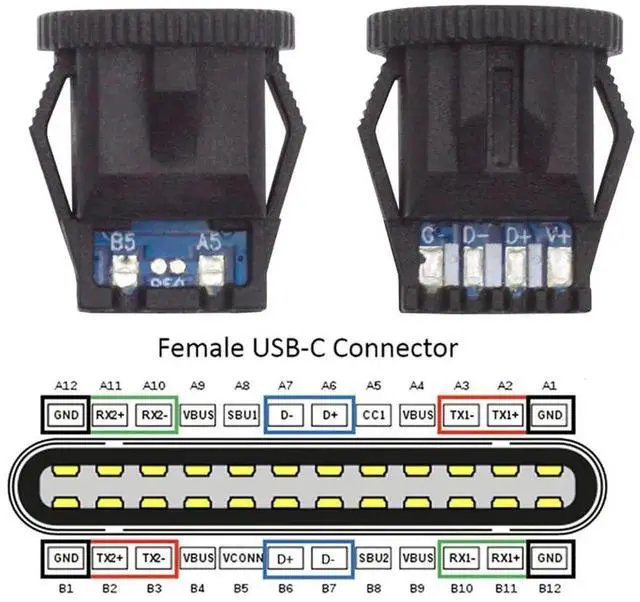 Alt view image 4 of 7 - 5Pcs/Set DIY OEM Type C Female Socket Connector, 6Pin PCBA Pinout Round Latch Mount, IP67 Waterproof DC 5V/20V PD Power Connector for Wiring Project