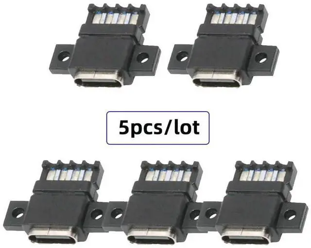Alt view image 7 of 7 - 5pcs/Set DIY OEM Type C Female Socket Connector, 6Pin PCBA Pinout Flat Screw Mount PD Power DC 5V/20V for Wiring Project