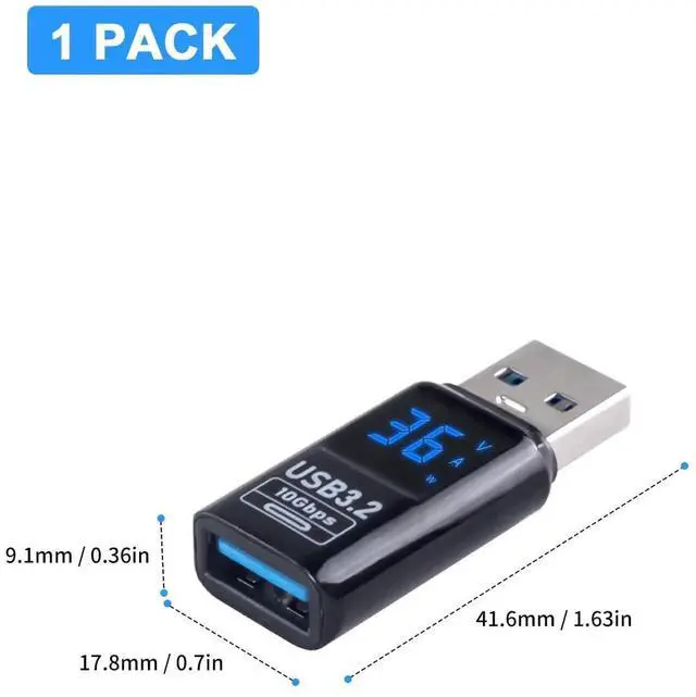 Alt view image 5 of 7 - 1Pack USB 3.2 Type A Male to Female Extension Adapter with LED Digital Display, 10Gbps High Speed USB Extender for Smart Digital Tester Laptop Keyboard Flash Drive