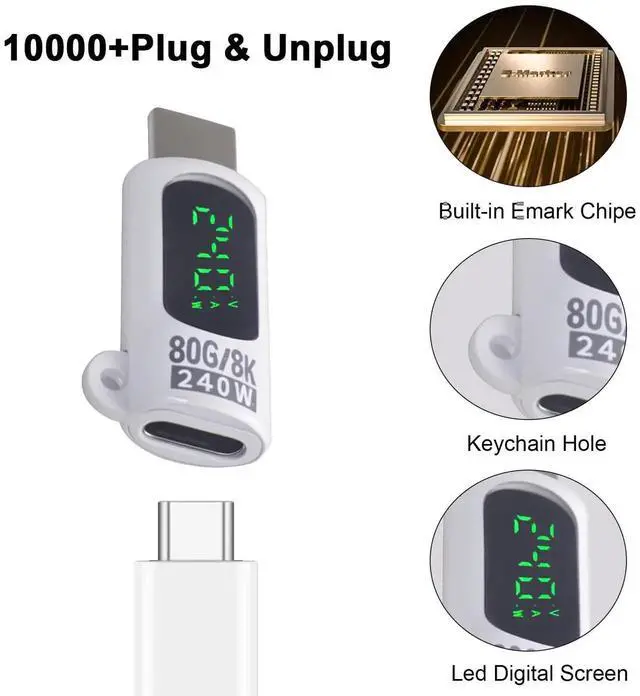 Alt view image 6 of 7 - 2Pcs White USB Type C Extension Adapter, 80Gbps Thunderbolt 5 Extender with Digital Display, 240W Fast Charging 8K@60Hz Video, Compatible with iPhone Headphone Game Controller Docking OTG
