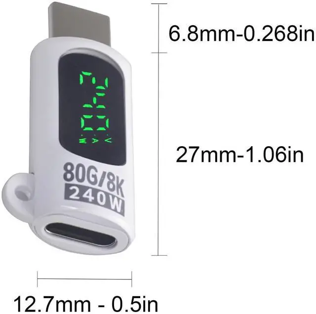 Alt view image 7 of 7 - 2Pcs White USB Type C Extension Adapter, 80Gbps Thunderbolt 5 Extender with Digital Display, 240W Fast Charging 8K@60Hz Video, Compatible with iPhone Headphone Game Controller Docking OTG