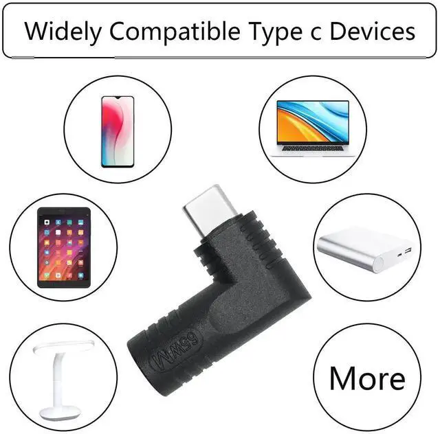 Alt view image 2 of 6 - Right Angle DC 4506 to USB C Adapter, 90 Degree PD 65W DC 4.5mm x 0.6mm to Type C Male Plug Power Charging Connector Black for Laptop Phone