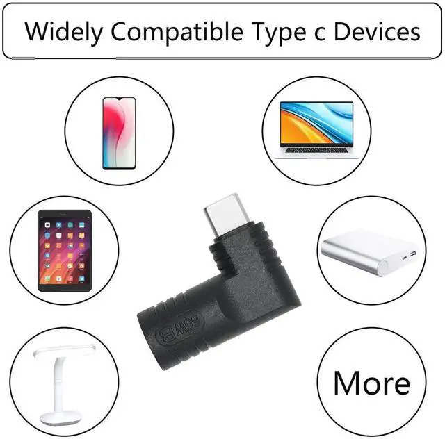 Alt view image 6 of 6 - Right Angle DC 7406 to USB C Adapter, 90 Degree PD 65W DC 7.4mm x 0.6mm to USB Type C Male Plug Power Charging Adapter Black for Laptop Phone