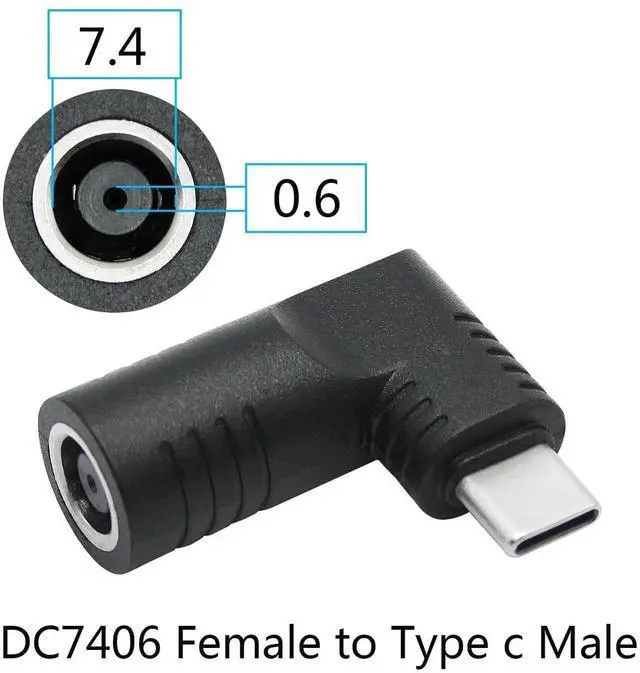 Alt view image 2 of 6 - Right Angle DC 7406 to USB C Adapter, 90 Degree PD 65W DC 7.4mm x 0.6mm to USB Type C Male Plug Power Charging Adapter Black for Laptop Phone