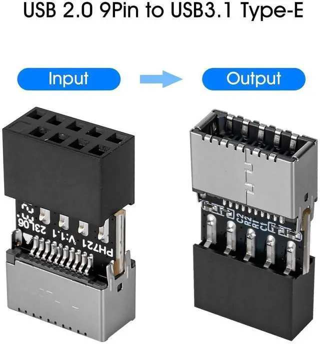 Alt view image 6 of 6 - 2-Pack USB 2.0 to 3.2 Gen 1 Header Adapter, 9Pin to Type-E A-Key Female Converter, Motherboard Front Panel USB-C Port Extender, Plug & Play Compact Design for PC Case Upgrade