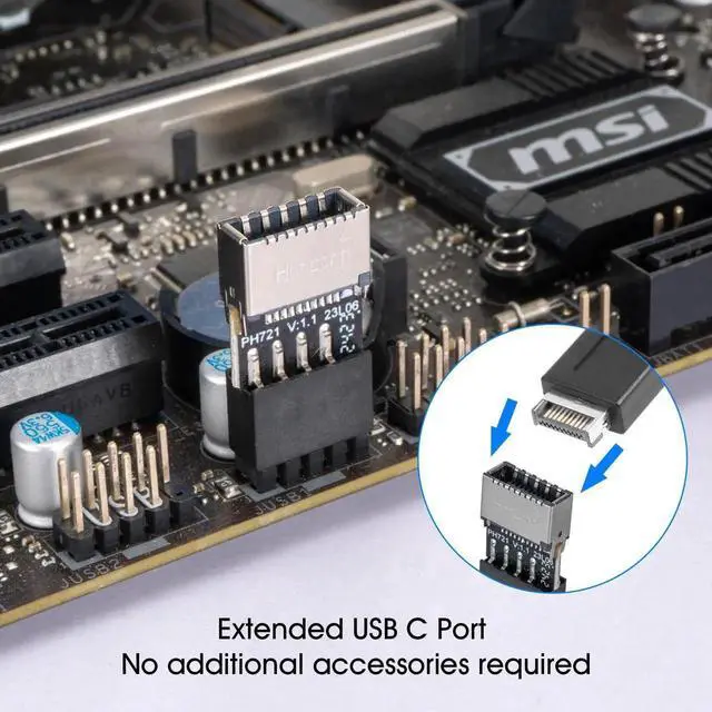 Alt view image 3 of 6 - 2-Pack USB 2.0 to 3.2 Gen 1 Header Adapter, 9Pin to Type-E A-Key Female Converter, Motherboard Front Panel USB-C Port Extender, Plug & Play Compact Design for PC Case Upgrade