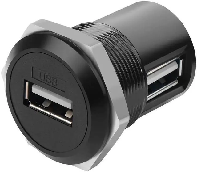 Main image of USB2.0 90 Degree Right Angle Adapter, Female to Female Panel Mount Round Connector, Support Data Transfer & 5V 1A Charging