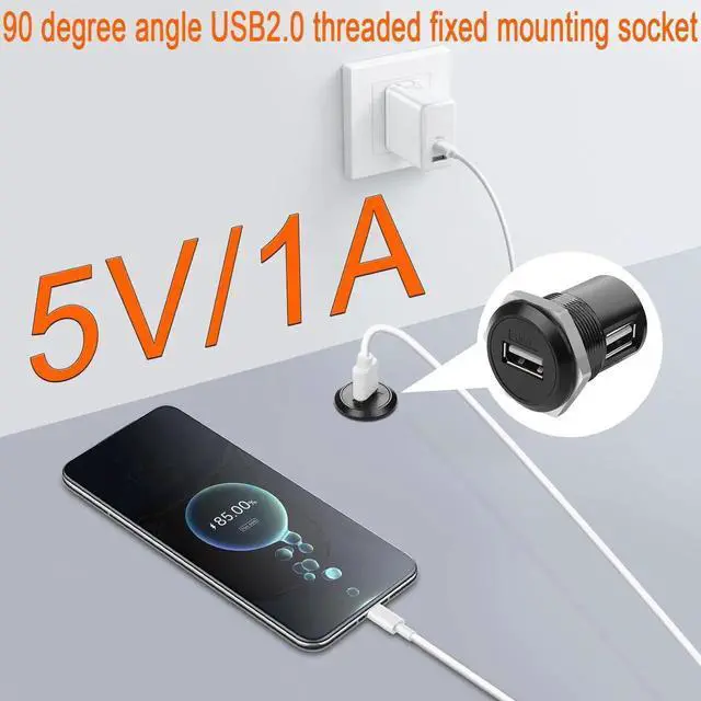 Alt view image 6 of 7 - USB2.0 90 Degree Right Angle Adapter, Female to Female Panel Mount Round Connector, Support Data Transfer & 5V 1A Charging