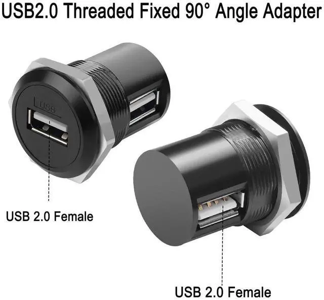 Alt view image 2 of 7 - USB2.0 90 Degree Right Angle Adapter, Female to Female Panel Mount Round Connector, Support Data Transfer & 5V 1A Charging
