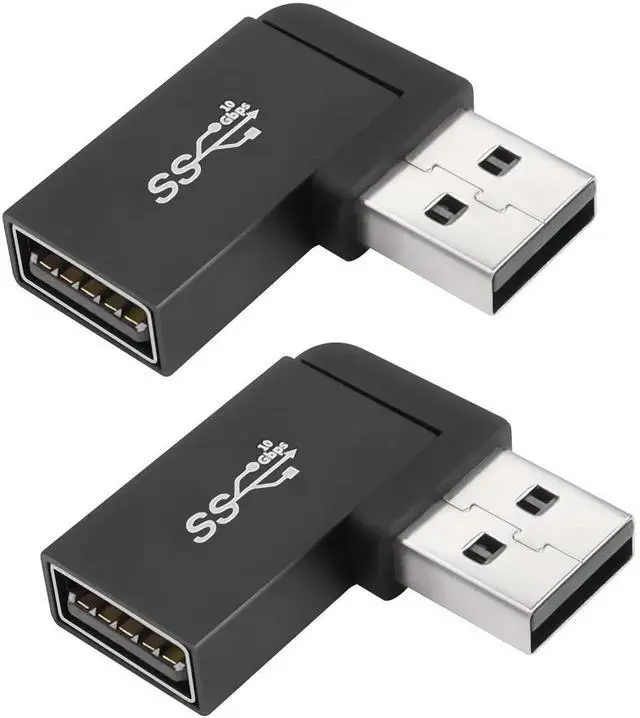 Main image of 2Pcs 90° Right Angle Side Bend USB 3.1 Adapter, 10Gbps USB A Male to Female L-Angle Coupler, Support OTG Data Transfer & 3A Fast Charging