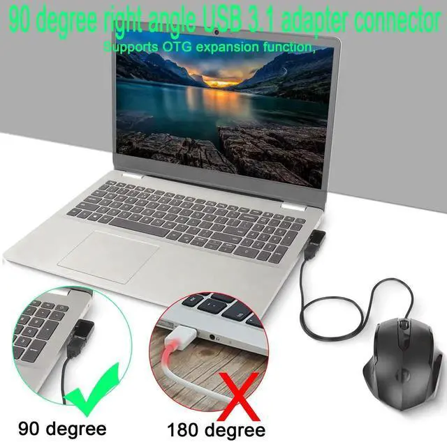 Alt view image 5 of 7 - 2Pcs 90° Right Angle Side Bend USB 3.1 Adapter, 10Gbps USB A Male to Female L-Angle Coupler, Support OTG Data Transfer & 3A Fast Charging
