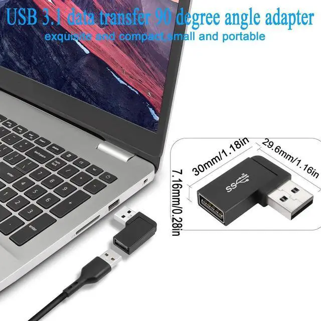 Alt view image 2 of 7 - 2Pcs 90° Right Angle Side Bend USB 3.1 Adapter, 10Gbps USB A Male to Female L-Angle Coupler, Support OTG Data Transfer & 3A Fast Charging