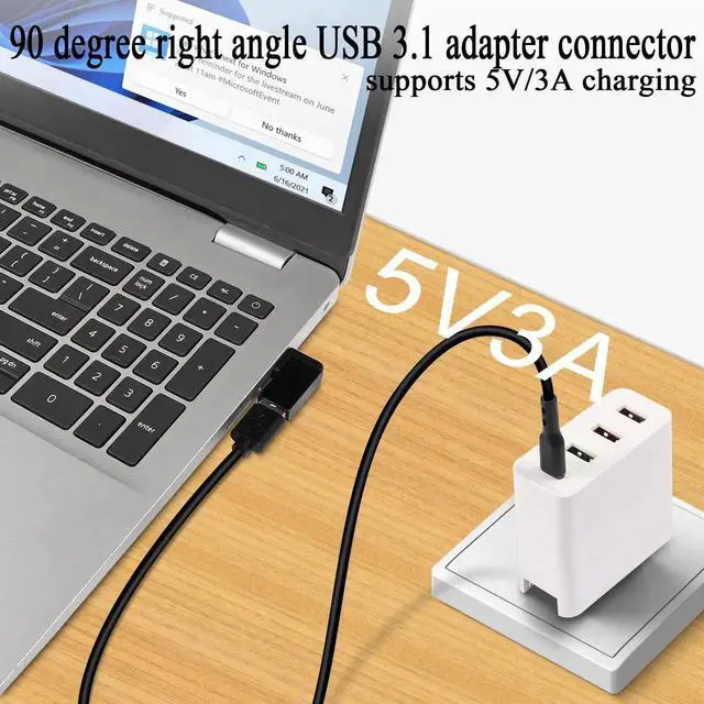 Alt view image 4 of 7 - 2Pcs 90° Right Angle Side Bend USB 3.1 Adapter, 10Gbps USB A Male to Female L-Angle Coupler, Support OTG Data Transfer & 3A Fast Charging