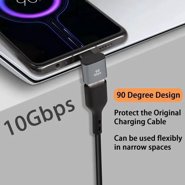 Alt view image 7 of 7 - 2Pcs 90° Right Angle USB C to USB 3.1 OTG Adapter, 10Gbps Type C Male to USB 3.2 Gen2 Female Coupler, 100W Fast Charging Data Connector for Smartphone Tablet