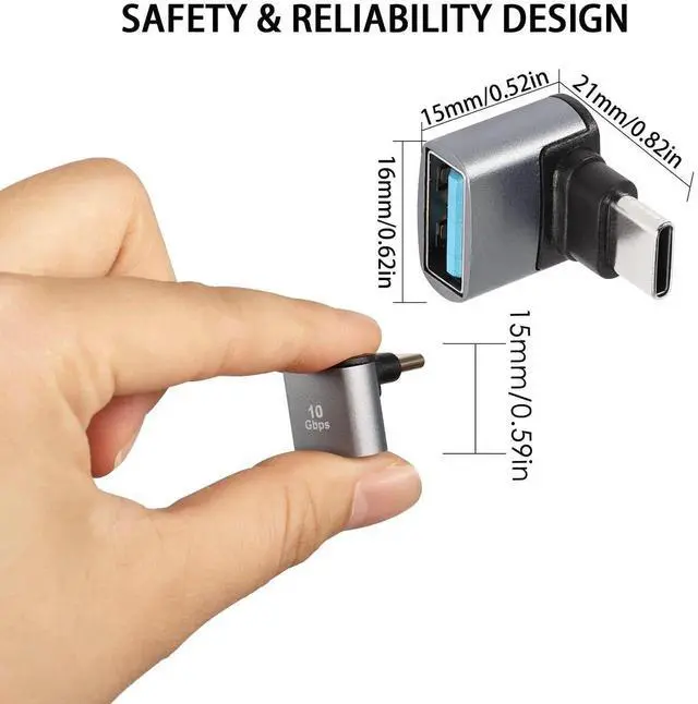 Alt view image 3 of 7 - 2Pcs 90° Right Angle USB C to USB 3.1 OTG Adapter, 10Gbps Type C Male to USB 3.2 Gen2 Female Coupler, 100W Fast Charging Data Connector for Smartphone Tablet