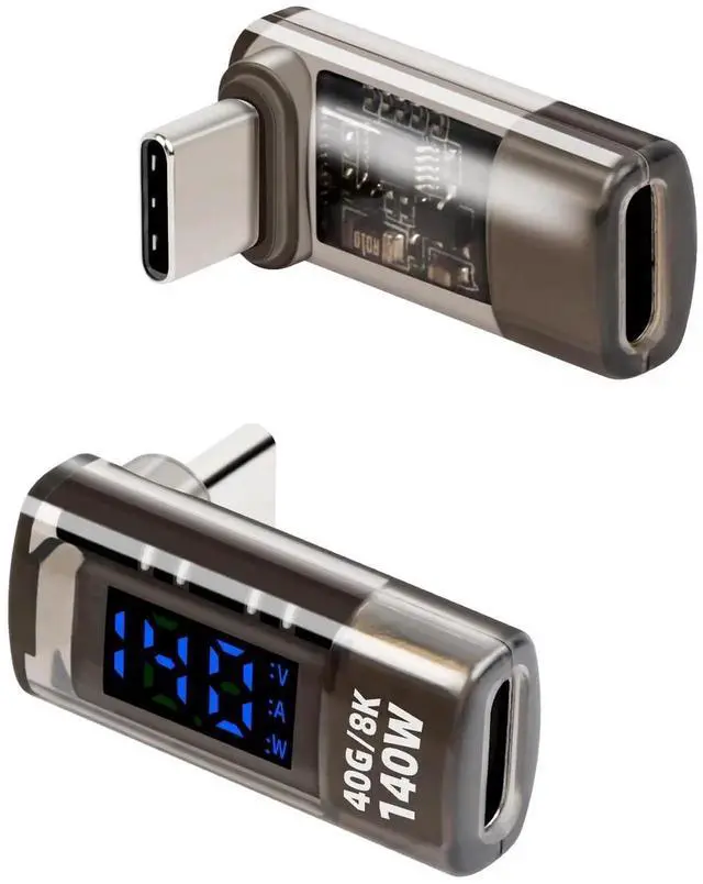 Main image of 2 Pack 270 Degree USB C Power Meter with Digital Display, PD 140W Type C Male to Female Adapter, Voltage Current Power Detector for Phones Laptops
