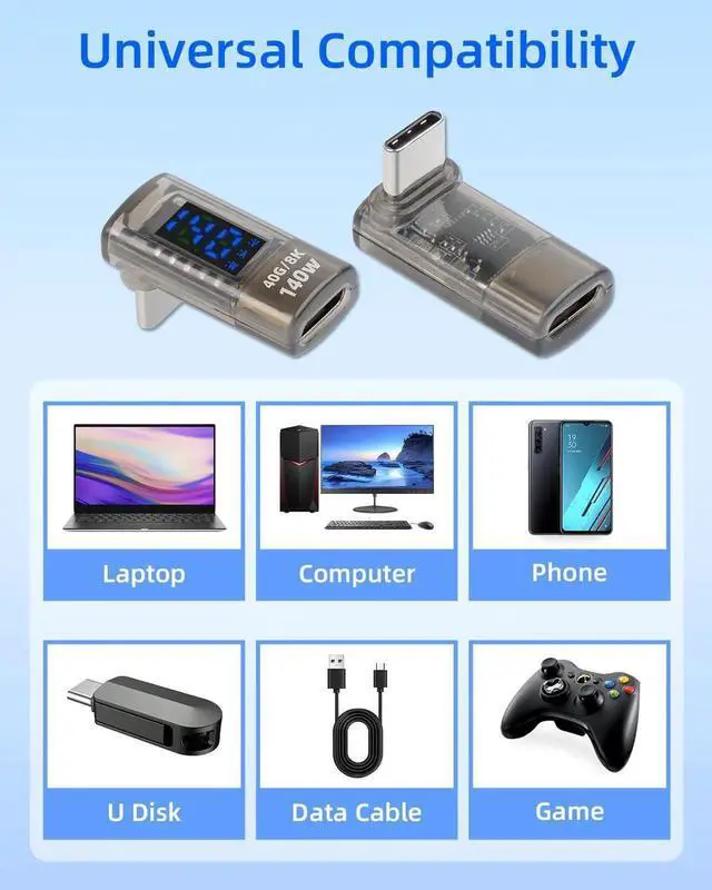 Alt view image 4 of 7 - 2 Pack 270 Degree USB C Power Meter with Digital Display, PD 140W Type C Male to Female Adapter, Voltage Current Power Detector for Phones Laptops