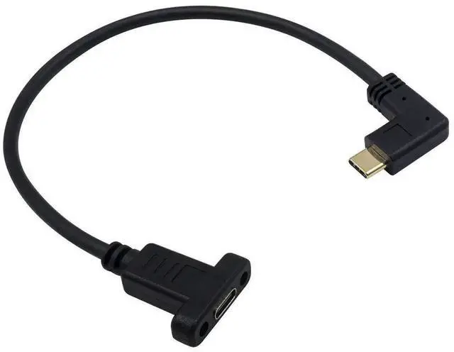 Main image of 1ft/30cm 90 Degree Right & Left Angled USB C Male to Female Extension Cable, USB 3.1 Type C Charging Data Sync Cord with Panel Mount Screw Hole