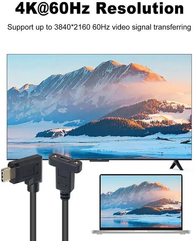 Alt view image 2 of 7 - 1ft/30cm 90 Degree Right & Left Angled USB C Male to Female Extension Cable, USB 3.1 Type C Charging Data Sync Cord with Panel Mount Screw Hole