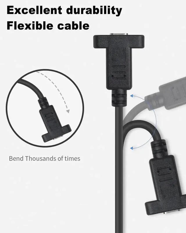Alt view image 4 of 7 - 1ft/30cm 90 Degree Right & Left Angled USB C Male to Female Extension Cable, USB 3.1 Type C Charging Data Sync Cord with Panel Mount Screw Hole