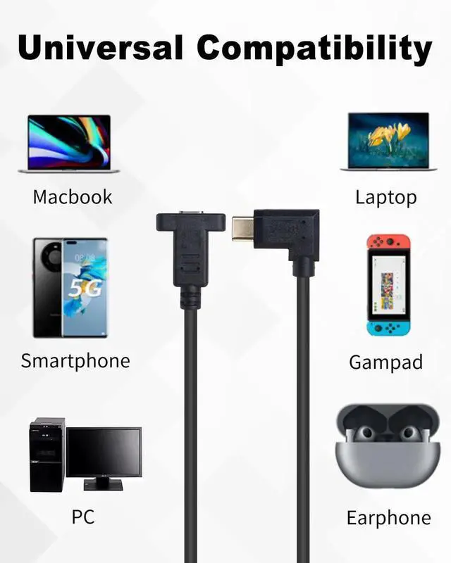 Alt view image 3 of 7 - 1ft/30cm 90 Degree Right & Left Angled USB C Male to Female Extension Cable, USB 3.1 Type C Charging Data Sync Cord with Panel Mount Screw Hole
