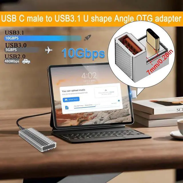 Alt view image 6 of 7 - 180 Degree U-Shape PD 120W USB C OTG Adapter, 10Gbps USB 3.1 Type C Male to Female Quick Charging Data Connector, Zinc Alloy Shell with LED Indicator for Smartphone Tablet